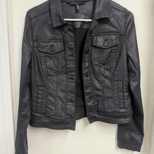 White House Black Market Black Faux Leather Jean Jacket